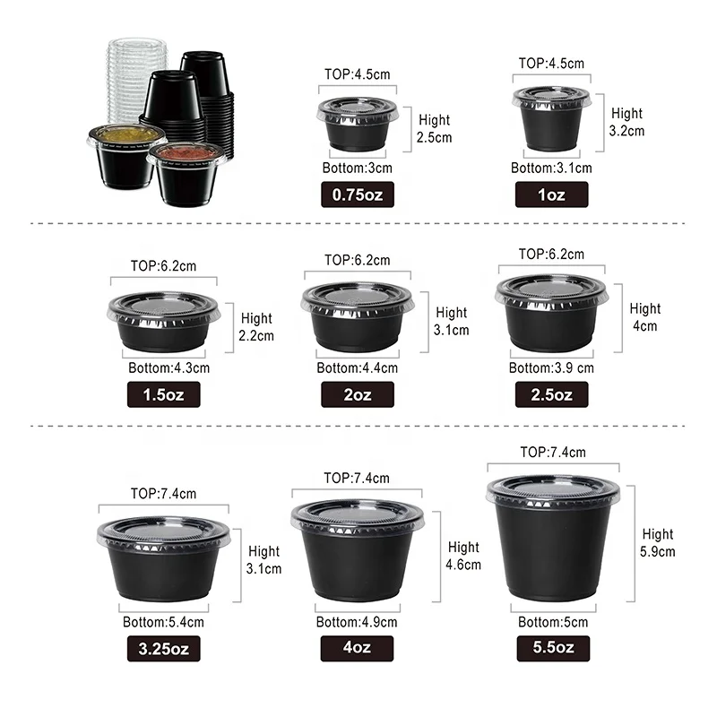 0.75 Oz 1 Oz 1.5 Oz 2 Oz 2..5 Oz 3.25 Oz 4 Oz 5.5 Oz Disposable Plastic