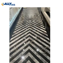 Customized Natural Marble Flooring Tiles Grey Marble Water Jet Chevron Pattern Tiles for Indoor Corridor