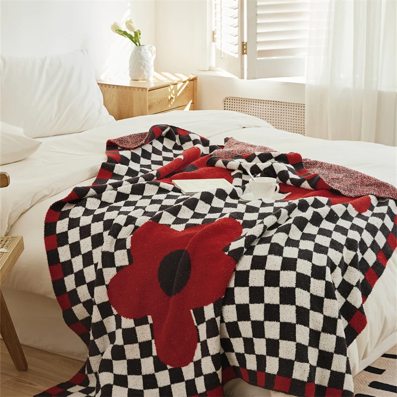 High Quality Large flower pattern 100%Polyester knitted blanket for home decor AS details