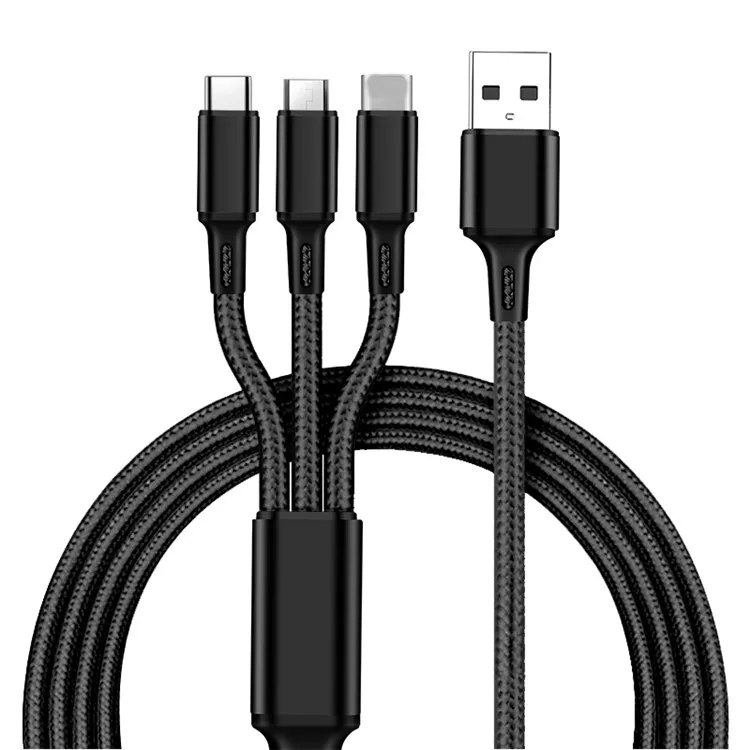 Hot sell 3 In 1 Micro USB Type C Charger Cable Multi Usb Port nylon  braid Usb Charging Cable  For Mobile Phone Cables