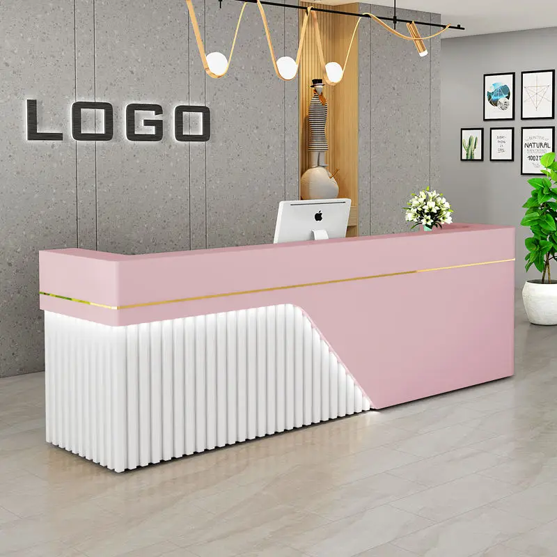 Factory Custom Free Logo Marble Bar Front Counter With Led Light  Office Reception Table  l Shaped Beauty Salon Reception Desk