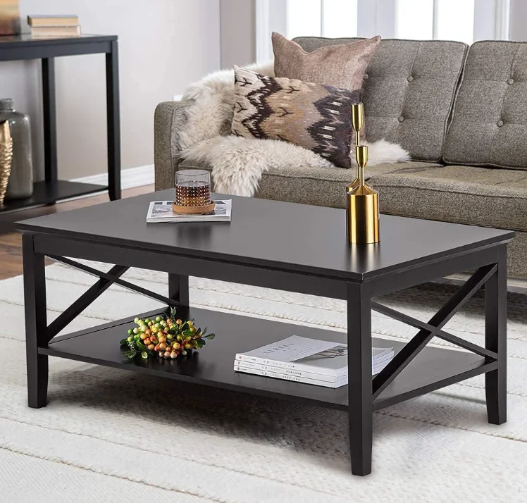 Coffee Table With Thicker Legs,Black Wood Coffee Table With Storage For