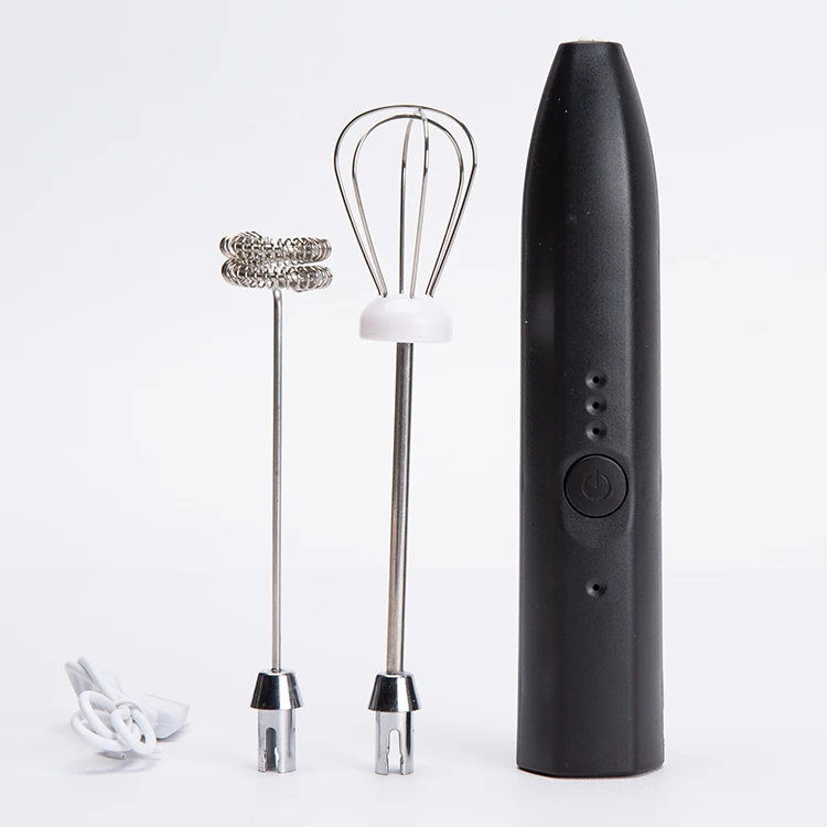 YUSWKO Rechargeable Milk Frother Handheld with 3 Heads, Silver