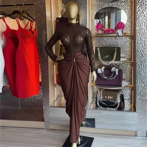 STOCK Women's Two Pieces Set Long Sleeve Lace Top and Skirt Set Trendy Africa Casual Plus Size Clothing S-2XL