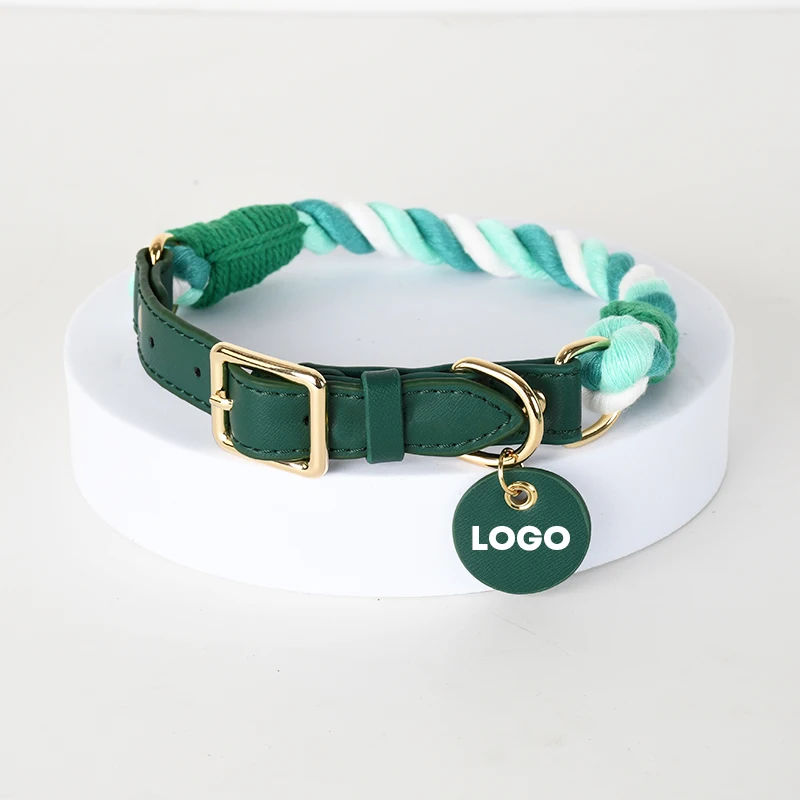 Custom Dog Collar and Leash Set Stocked Wholesale Personalized Factory Luxury Handmade Recycled Braided Cotton Pet Rope Walking