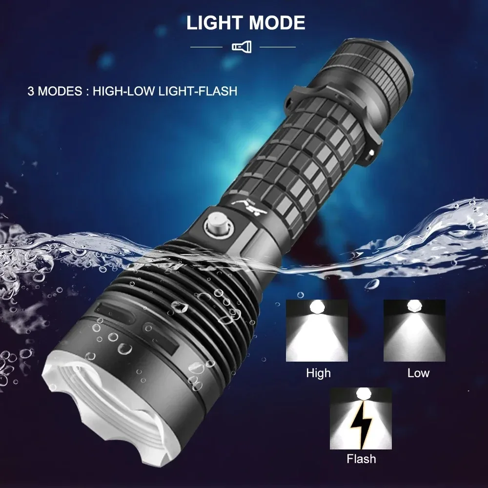 Super Bright XHP70 LED Diving Flashlight 1500LM Scuba 3-speed Push on Magnetic Switch 18650/26650 Battery Torch Exploration