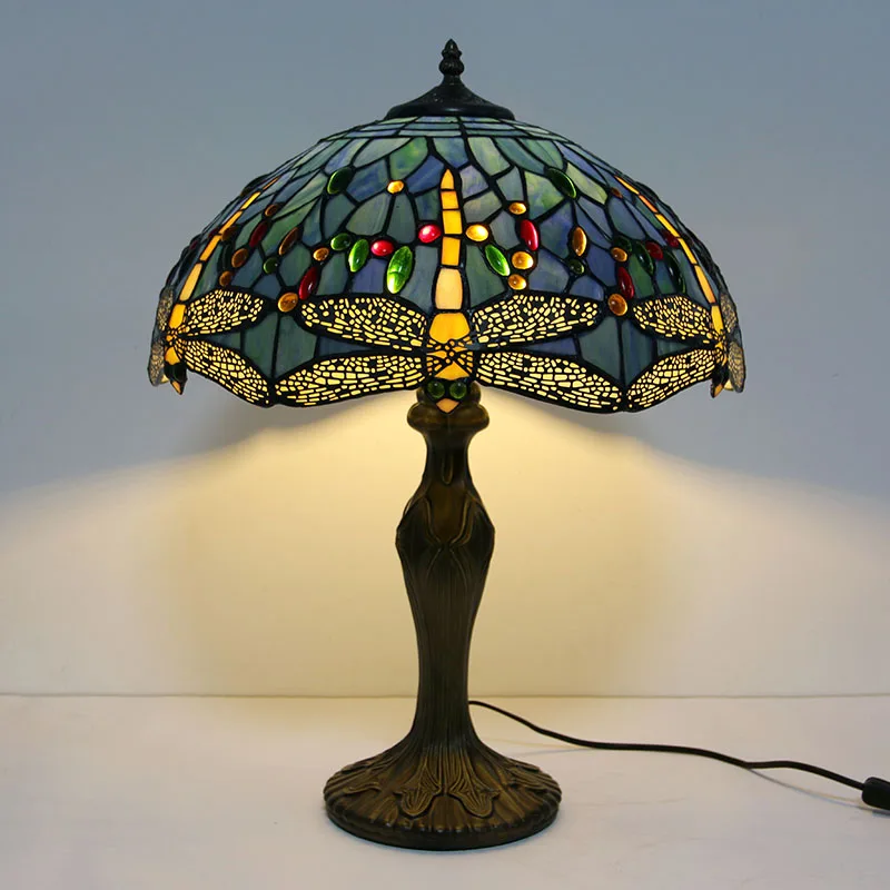 LongHuiJing Tiffany-Style 2-Light Flower Table Lamp with 20" Lampshade