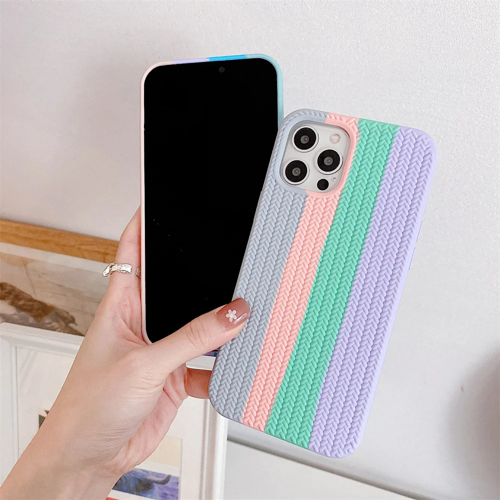 Rainbow Soft Silicone Designer Phone Case For Iphone 11 12 13 Pro Max Silicone Mobile Cover Case details