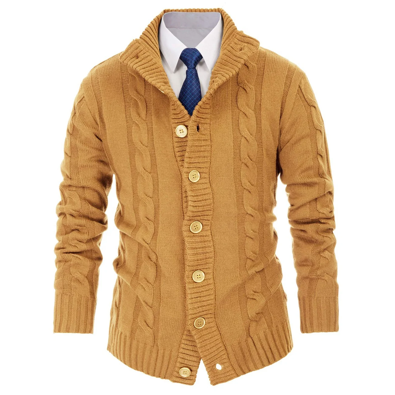 yellow sweater button up