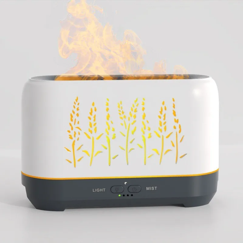 Factory Wholesale Simulated Flame Humidifier Wooden Hollow Volcano Perfume Machine Desk Silent Flame Fumigation Lamp