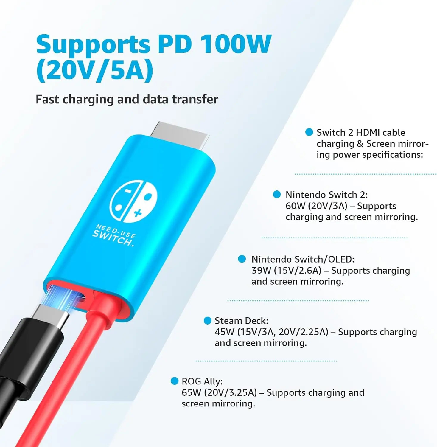 Portable &Travel TV Connector Cord 4K60Hz 18Gbps 6.7ft PD 100W USB C to HDTV2.0 Switch 2 Dock Station HD Cable Adapter