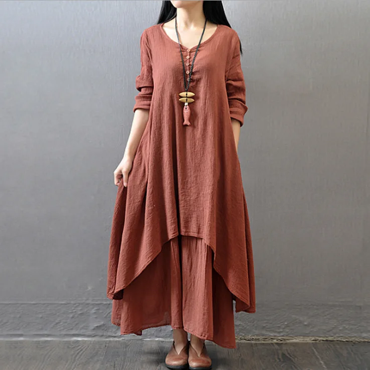 Aliexpress Hot Sale Women's Solid Eco-Friendly Vintage Two-Piece Long Sleeve Natural Waistline Dress Aliexpress Hot Sale Women's Solid Eco-Friendly Vintage Two-Piece Long Sleeve Natural Waistline Dress