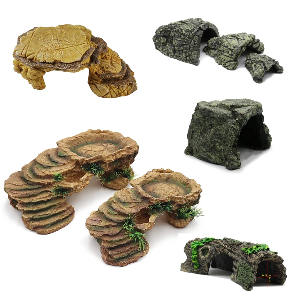 Reptile Hideout Box Resin Tree Trunk Hide Cave Box Turtle Habitat ...