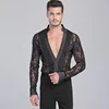 Black Mens Sequin Lace Latin Ballroom Dance Shirt