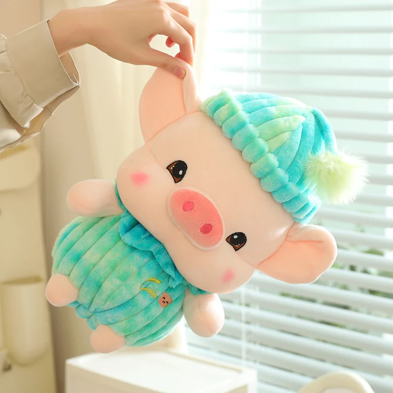 New Hot Wholesale Kawaii Pig Plush Doll Wearing Teal Color Dress ...