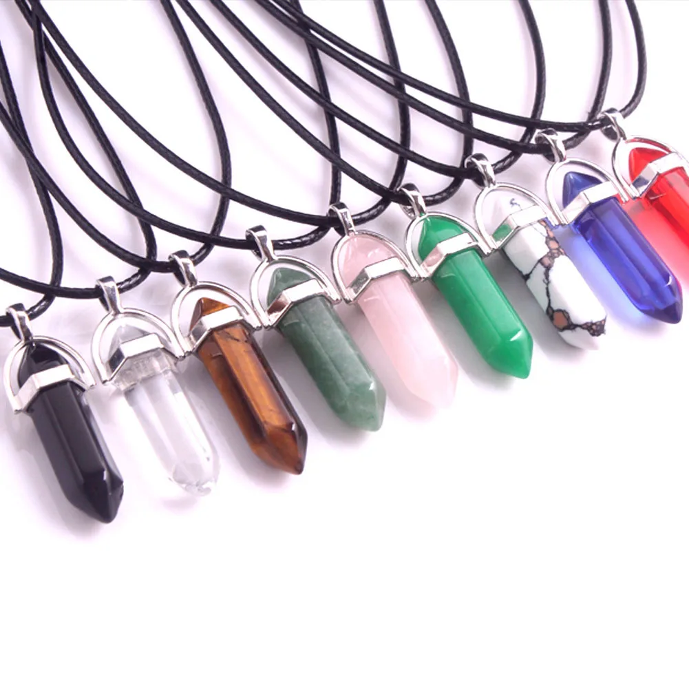 Crystal Quartz Point Hexagonal Healing Pendant Chakra Necklace Gemstone