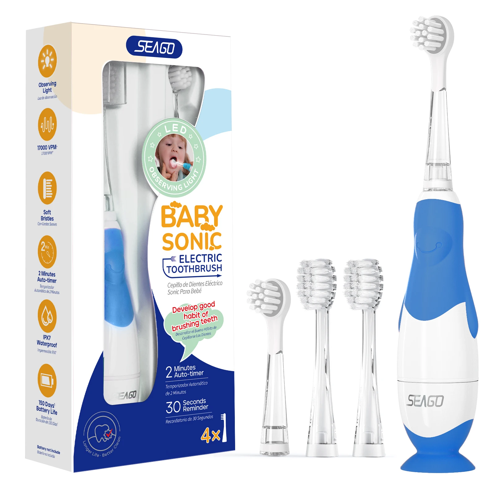 SEAGO SG513 Baby Electric Toothbrush Soft Bristles IPX7 Waterproof