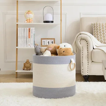 Large-Capacity Cotton Thread Woven Dirty Clothes Storage Basket with Handle for Toy and Miscellaneous Items Storage
