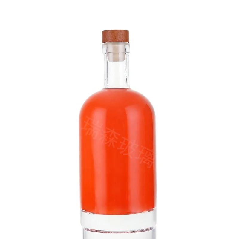 Factory Wholesale1000ml 750ml 700ml 500ml Vodka Spirit Gin Rum Glass Liquor Bottle with Cork