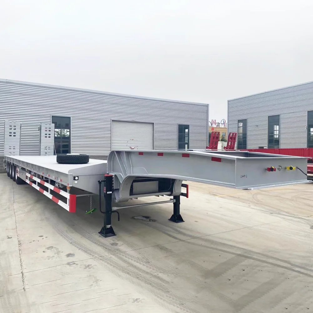 ZW Group Customize Heavy Duty 80T 4 Axles Lowbed Semi Trailer Equipment Hauler Lowboy Truck Trailer for Zambia