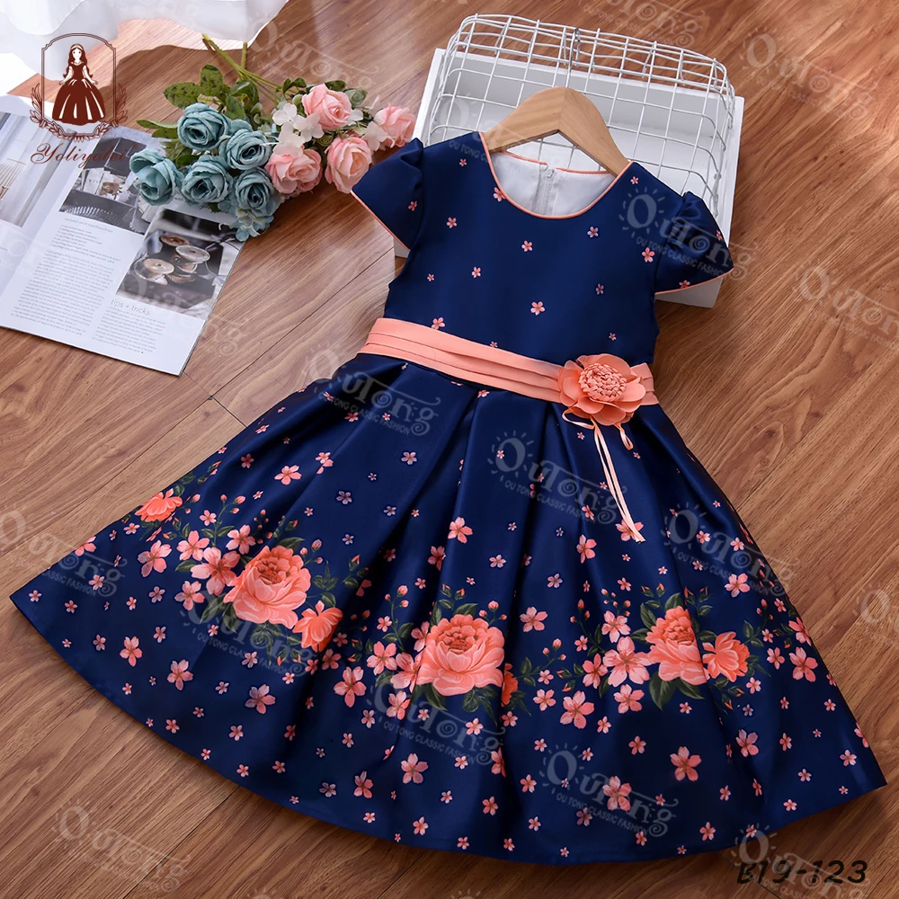 Elegant Mediterranean Style Satin Girl Dress, Opening Ceremony Kids Wear,  Retro Court Pattern Girls Dresses for Party Costumes