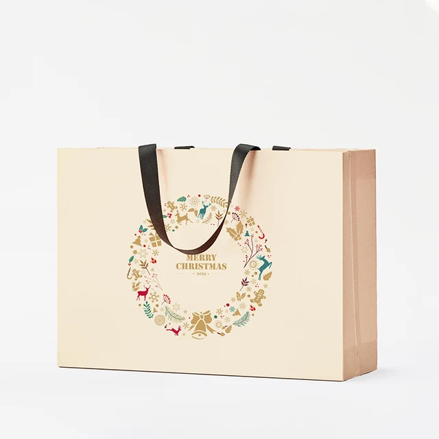 Luxury Eco-Friendly Printed Bag Packaging Christmas Packing Craft Shopping White Cardboard Paper Bag