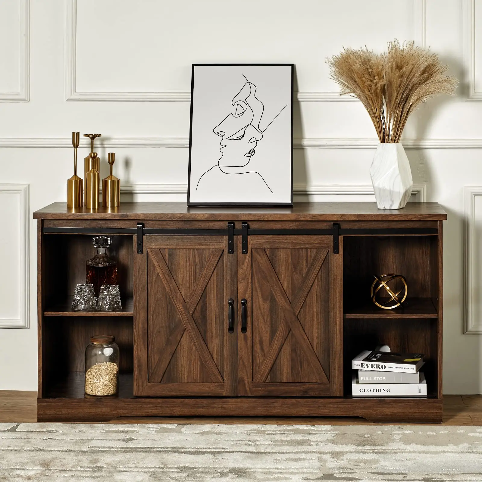 Fireplace Tv Stand Sliding Barn Door Wood Entertainment Center With A