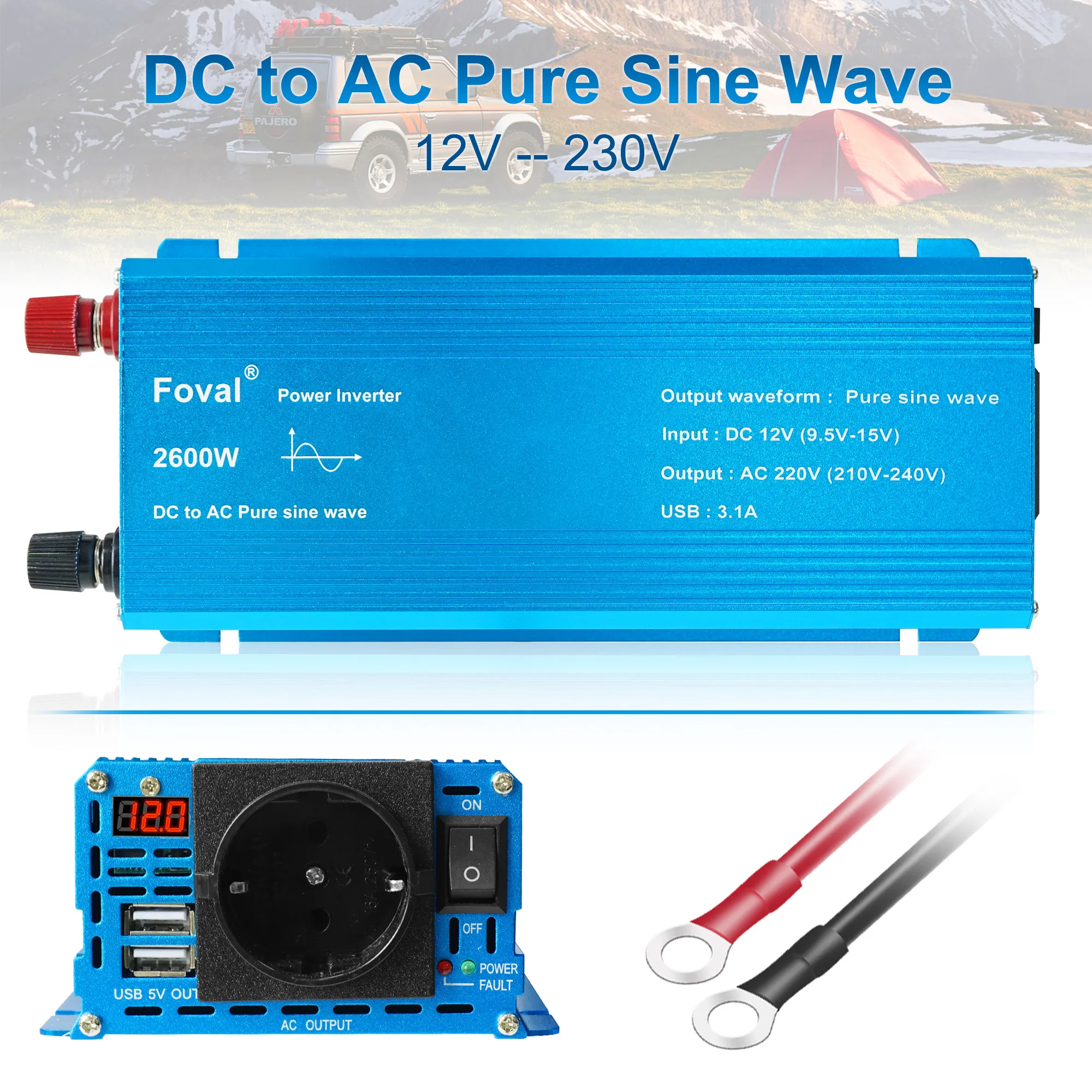Foval実電力1000ワットDCACインバーター12V24Vから220V純粋な正弦波 
