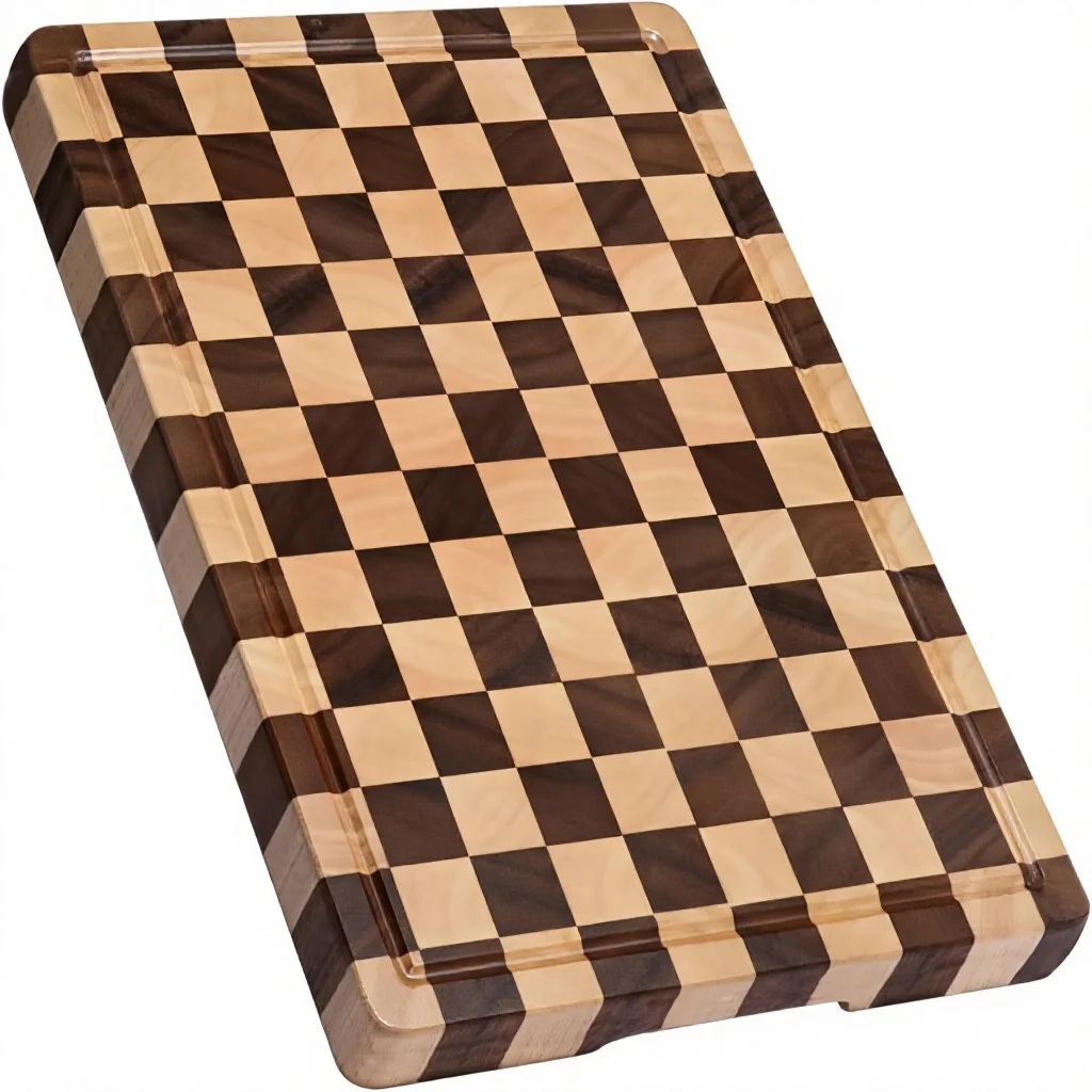 Large Checkered Acacia Wood Cutting Board Juice Grooves Handles Eco-Friendly Long-Lasting Gift Box-17x12x0.8 Inches