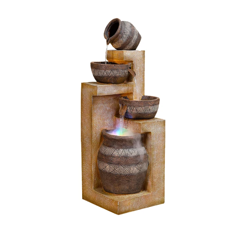 4 Tier Cascading Basins Tabletop Water Fountain With LED Light