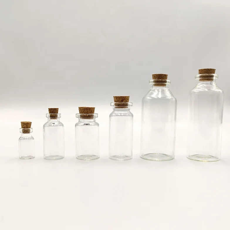 Hot selling empty Clear Round Glass Corked packing Bottle