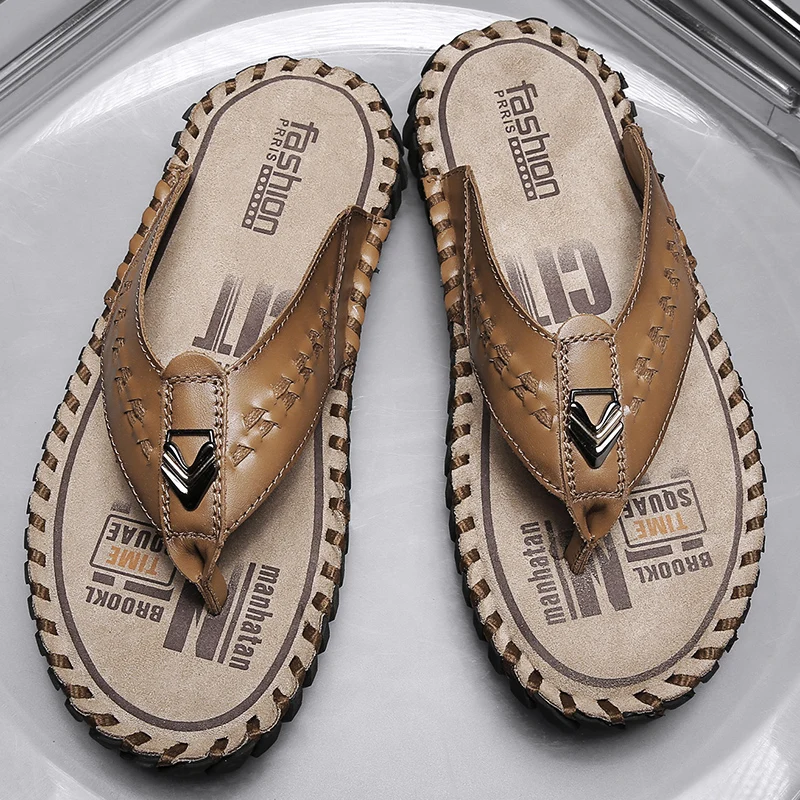 [COSYHARU公式]sunday summer leather flip-flop 関税・配送料込 XIHAHA Man Leather Slippers for Men 2023 New Beach Summer
