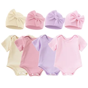 Keli Bear Premature Baby Romper Summer Casual Style Girl Jumpsuit Wholesale Short Sleeve Thin Solid Fabric Button 12 Months