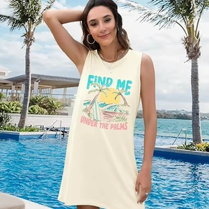 Custom Summer Sundress for Women Graphic Mini Tank Dress Sleeveless Beach Dresses Short Casual Sun Dresses for Vacation