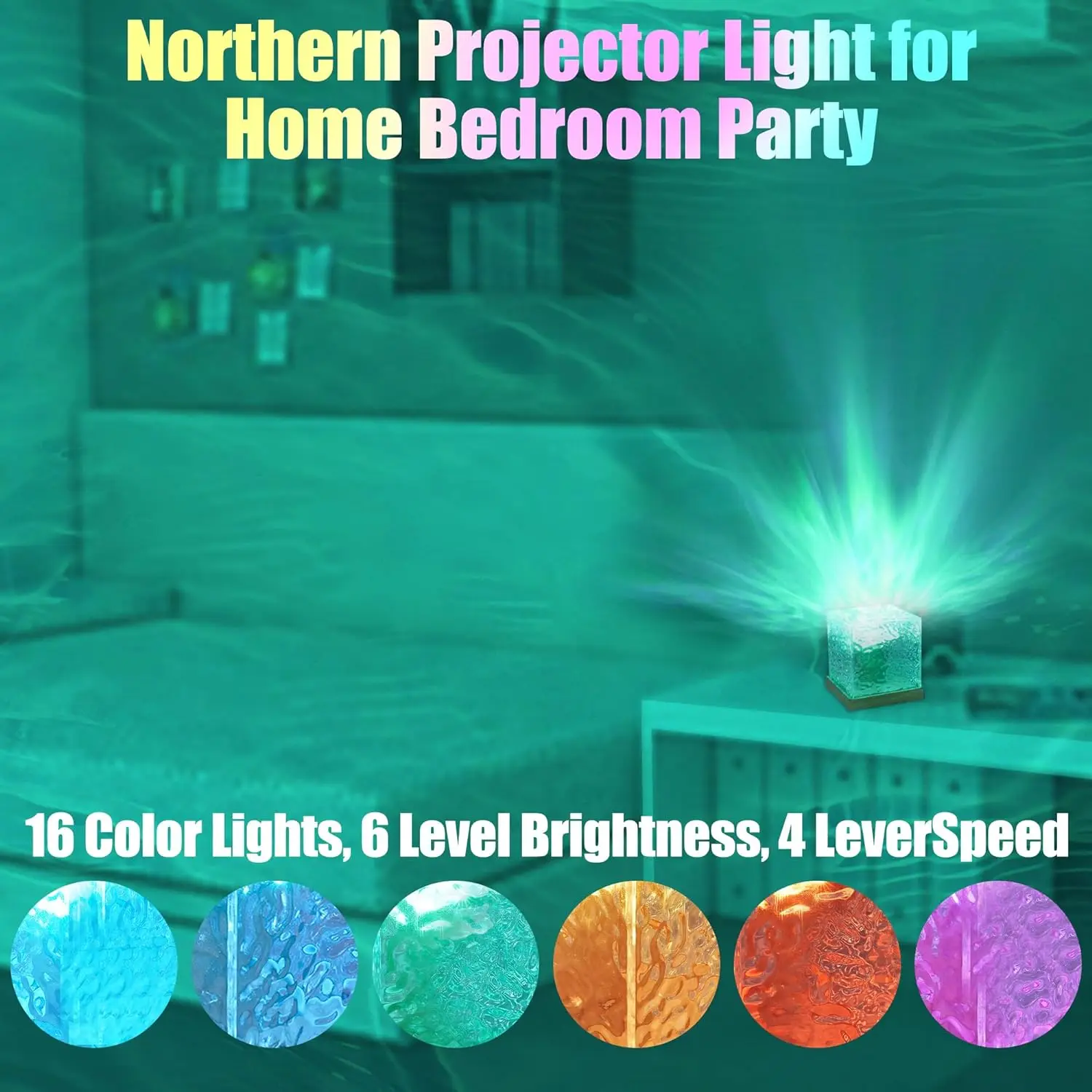 Luminorth Cube Northern Lights Projector – Ocean Wave & Aurora LED Lamp With 16 Colors, Remote Control, USB Powered, For Bedroom Room Decor