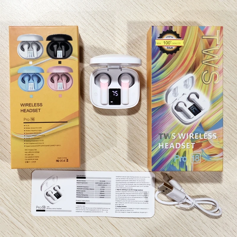 Pro 18 Headphones Wireless Earbuds BT Durable Earphone TWS 5.0 Auriculares Led display with mic sport headset - ANKUX.COM