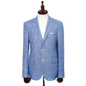 BOYA Men's High Quality Single Breasted Business Suit Sky Blue Cotton Linen Blazer Plus Size Breathable Anti-Wrinkle Flat Front