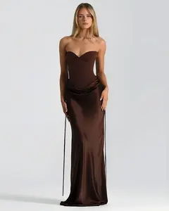 Off-shoulder Backless Sexy Maxi Dress Women Gown Elegant Patchwork Strapless Sleeveless Bodycon Club Party Long Dress