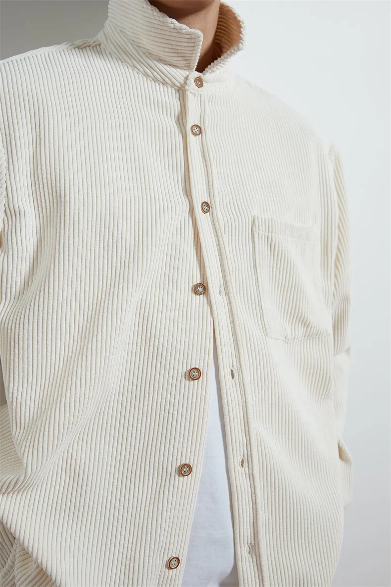 Custom New Fashion Mens White Overshirt Jackets Corduroy Shirt Men for Spring and Autumn
