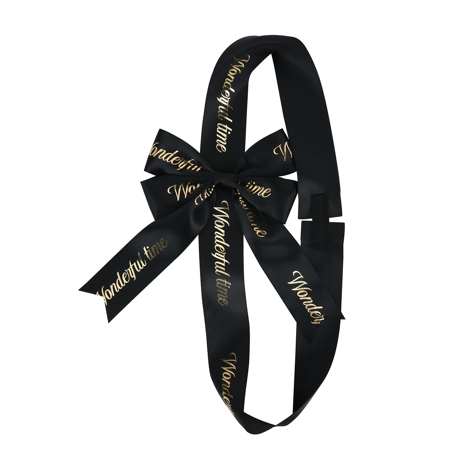 High Quality Custom Printed Box Decoration Pre-tied Elastic Satin Black Ribbon Bow With Logo for Gift Box