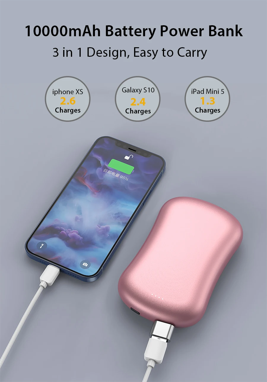 3 in 1 Vibration Massage Hand Warmer Electric Power Bank Hand Warmer Hothands Hand Warmers