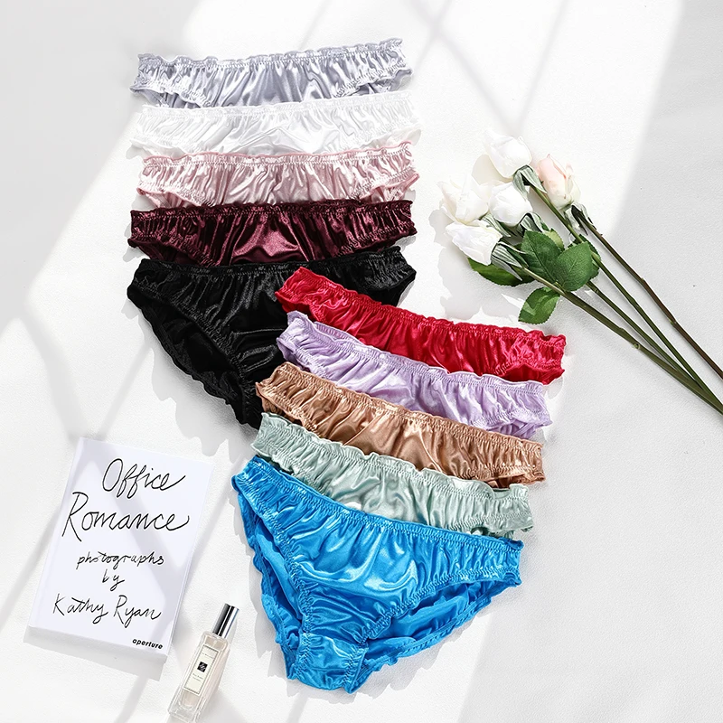 U476 Custom Embroidery Printing Logo Plus Sizes Nylon Silk Bikini Tanga Panties Brief Women's Satin Panties