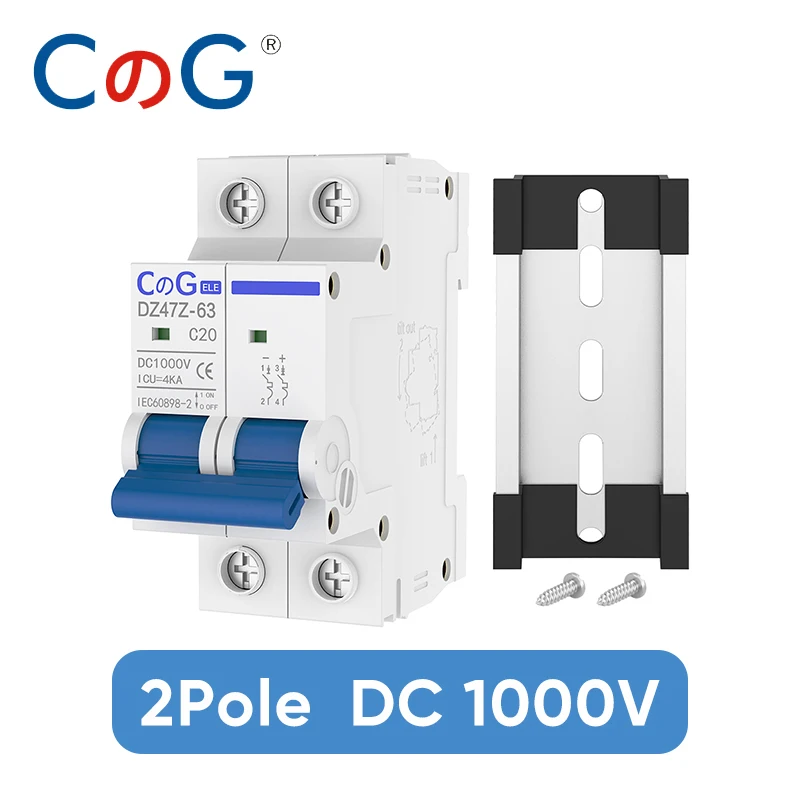Disjoncteur Miniature DC 20A 1000V 2P DZ47-63Z - Protection Solaire PV Rail DIN