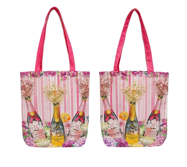 High Quality Pink Wine Party Portable Polyester Tote Bags Wholesale High-Capacity Promotional Totes