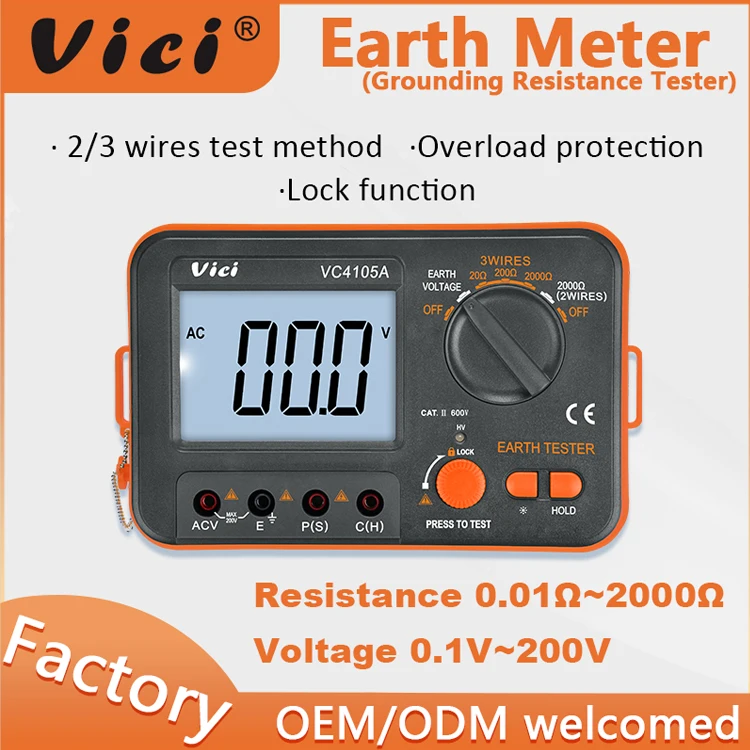 Overload Protection and Manual Range Earth Resistance Meter VC4105A From China VICIMETER