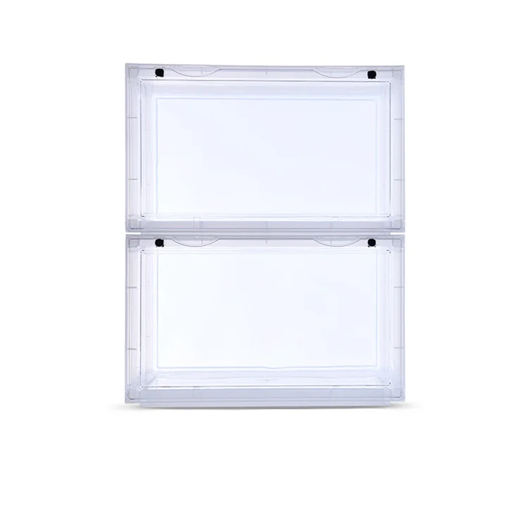Transparent Plastic Stackable Shoe Storage Boxes Containers Drop Front ...