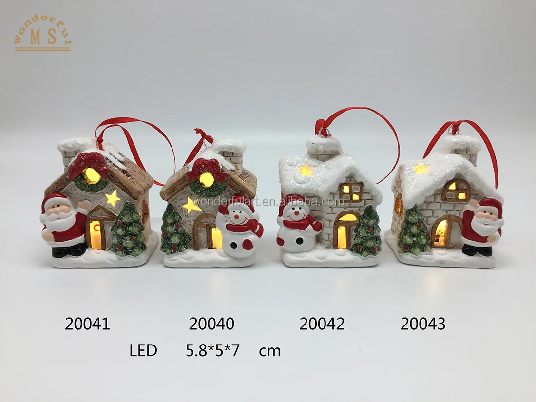 ECO Hot Sales Small Christmas Figurine Santa Claus LED  House Snowman with Solar Light Led for Holiday Decoration Xmas Ornaments