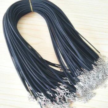 4mm 27inch-28inch Adjustable Black Flat Korea Faux Suede Leather Cord String Rope Necklace with Extender Chain&Lobster Clasp