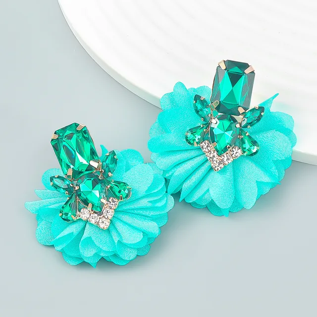 New Alloy Diamond-encrusted Multi-layer Fabric Flower Female Retro Elegant Temperament Stud Earrings