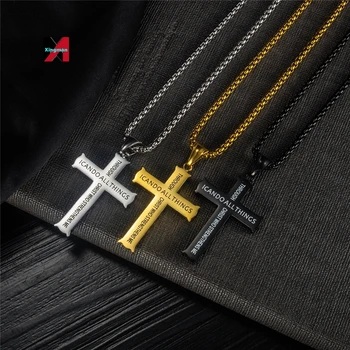 2022 Inspirational Engraved Jewelry I CAN DO ALL THINGS Cross Pendant Custom Logo Stainless Steel Silver Gold Black Necklaces